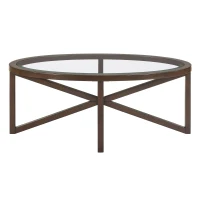 Modern Glass Coffee Table with Solid Wood Tripod Base, Anti-Scratch Curved Edges, Oval Desk for Living Room, 46.5" L x 28.5" W x 18" H, Cherry(m-9)