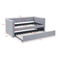 Upholstered Tufted Daybed with Button-Tufted Square Arms, Nailhead Trim, Sofa Bed with Pull-Out Trundle, 85" L x 42.5" W x 31.5" H, Grey(m-3)