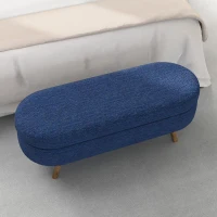 Oval Storage Ottoman Bench with Foam Cushion and Sturdy Rubberwood Legs, Multi-Use Footstool for Bedroom, 43.5" L x 16" W x 16" H, Blue(m-5)