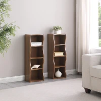 8-Tier Adjustable Slim Bookshelf with Adjustable Shelves, Anti-Tip Hardware, Detachable Cabinets for Living Room, 11.5" L x 9.5" W x 71" H, Walnut(m-6)