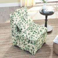 Flannel Single Dining Chair with Floral Pattern, Soft Padded Seat & Back, Armless Seat for Dining Room, 23.5" L x 26" W x 33.5" H, Green(m-4)