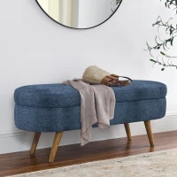 Oval Storage Ottoman Bench with Foam Cushion and Sturdy Rubberwood Legs, Multi-Use Footstool for Bedroom, 43.5" L x 16" W x 16" H, Dark Blue(m-1)