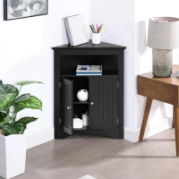 Bathroom Corner Storage Cabinet with Double Doors, Adjustable Shelves, Floor Cupboard for Living Room, 24.5" L x 12" W x 32.5" H, Black(m-5)
