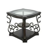 2-Tier Traditional End Table with Powder-Coated Metal Serpentine Legs, Sofa Table with Beveled Glass Top, 26.5" L x 26.5" W x 24" H, Brown