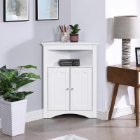 Bathroom Corner Storage Cabinet with Doors and Adjustable Shelves, Free-Standing Sideboard for Compact Room, 24" L x 12" W x 32.5" H, White