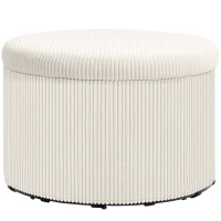 HOMCOM 24 Inches Round Storage Ottoman Stool with Lid, Upholstered Corduroy Foot Rest for Living Room, Bedroom, Beige(m-11)