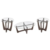 23.5" Round Tempered Coffee Table with Scratch-Resistant Glass Top, Solid Wood Frame with Quick Assembly, 23.5'' L x 23.5'' W x 23.5'' H, Cherry(m-8)