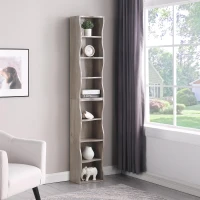 8-Tier Adjustable Slim Bookshelf with Adjustable Shelves, Anti-Tip Hardware, Detachable Cabinets for Living Room, 11.5" L x 9.5" W x 71" H, Gray(m-4)