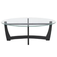 48" Oval Tempered Glass Coffee Table with Tempered Glass Top, Easy-Clean Surface, Center Table for Living Room, 48" L x 30" W x 18" H, Black(m-8)