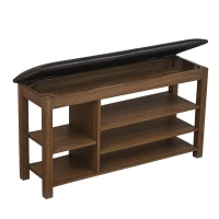 Height-Adjustable Long Shoe Bench with Lift-Up Concealed Storage, Durable Stool with Ventilated Compartments, 39.5" L x 12" W x 22" H, Brown(m-9)
