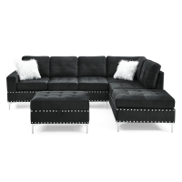 3-Seater Sectional Sofa with Reversible Chaise, Storage Ottoman and Metal Legs, Sofa Bed with Rivet Accents, 107.5" L x 80.5" W x 36" H, Black