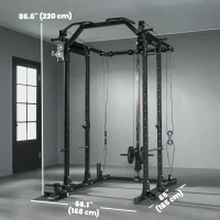 Soozier Multi-Functional Power Rack, Smith Machine Cable Crossover System with Pull Up Bar, Lat-Pull Down System, Landmine(m-3)