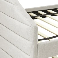 Queen Size Upholstered Daybed with Trundle and Pull-Out Drawers, Sofa Bed with Solid MDF and Plywood Frame, 88" L x 64.5" W x 34" H, Beige(m-6)