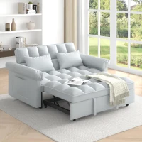 Flannel Loveseat Sofa Bed with Adjustable Back, Plastic Legs, Pull-Out Sleeper with High-Resilience Foam, 56" L x 34" W x 31.5" H, Grey(m-1)