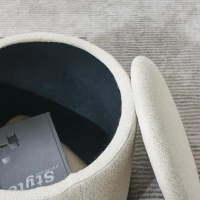 2-Piece Round Chenille Storage Ottoman Set with Hidden Storage, Seat with Drum-Shaped Small Stool, 23.5" L x 23.5" W x 16.5" H, Beige(m-7)