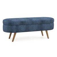 Oval Storage Ottoman Bench with Foam Cushion and Sturdy Rubberwood Legs, Multi-Use Footstool for Bedroom, 43.5" L x 16" W x 16" H, Dark Blue(m-8)