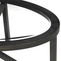 Modern Glass Coffee Table with Solid Wood Tripod Base, Anti-Scratch Curved Edges, Oval Desk for Living Room, 46.5" L x 28.5" W x 18" H, Black(m-8)