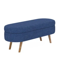 Oval Storage Ottoman Bench with Foam Cushion and Sturdy Rubberwood Legs, Multi-Use Footstool for Bedroom, 43.5" L x 16" W x 16" H, Blue(m-6)