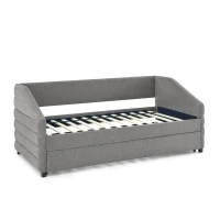 Twin Size Daybed with Pull-Out Trundle and Wingback Arms, Sofa Bed with Diamond-Tufted Backrest, 82.5" L x 42.5" W x 34" H, Grey(m-7)