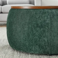 2-in-1 Round Storage Ottoman with Removable Top for Storage, End Table with Eucalyptus Wood Frame, 25" L x 25" W x 15" H, Green(m-6)