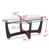 48" Oval Tempered Glass Coffee Table with Tempered Glass Top, Easy-Clean Surface, Center Table for Living Room, 48" L x 30" W x 18" H, Black(m-3)
