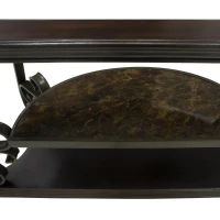 Stylish Sofa Table with Beveled Glass Top, MDF Birch Veneer Middle Shelf, Desk with Powder-Coated Serpentine Legs, 54" L x 20" W x 30" H, Brown(m-7)