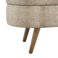 Oval Storage Ottoman Bench with Foam Cushion and Sturdy Rubberwood Legs, Multi-Use Footstool for Bedroom, 43.5" L x 16" W x 16" H, Brown(m-6)