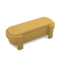Linen Upholstered Storage Bench with High-Density Foam Cushion, Hidden Storage Ottoman with Turned Legs, 51.5" L x 20.5" W x 17" H, Yellow(m-9)