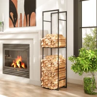 Outsunny Firewood Rack Outdoor, Heavy Duty Log Holder with Adjustable Shelf for Fireplace, Indoor Outdoor Fire Wood Storage Rack(m-8)