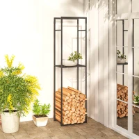 Outsunny Firewood Rack Outdoor, Heavy Duty Log Holder with Adjustable Shelf for Fireplace, Indoor Outdoor Fire Wood Storage Rack(m-10)