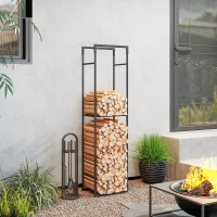 Outsunny Firewood Rack Outdoor, Heavy Duty Log Holder with Adjustable Shelf for Fireplace, Indoor Outdoor Fire Wood Storage Rack(m-1)