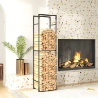 Outsunny Firewood Rack Outdoor, Heavy Duty Log Holder with Adjustable Shelf for Fireplace, Indoor Outdoor Fire Wood Storage Rack(m-9)