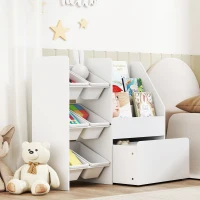 Qaba Kids Bookshelf and Toy Storage, 3-Tier Bookcase with 6 Removable Bins and Box for Toddler Nursery Playroom, White(m-10)
