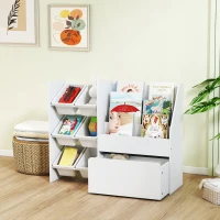 Qaba Kids Bookshelf and Toy Storage, 3-Tier Bookcase with 6 Removable Bins and Box for Toddler Nursery Playroom, White(m-9)