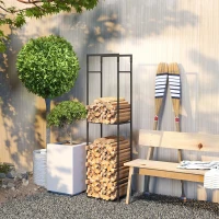 Outsunny Firewood Rack Outdoor, Heavy Duty Log Holder with Adjustable Shelf for Fireplace, Indoor Outdoor Fire Wood Storage Rack(m-7)