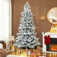 HOMCOM 7.5 ft Artificial Frosted Christmas Tree with Realistic Branches, Wide Full Spruce, Hinged Xmas Tree, Easy Assembly(m-2)