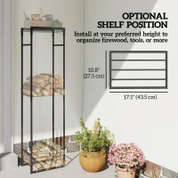 Outsunny Firewood Rack Outdoor, Heavy Duty Log Holder with Adjustable Shelf for Fireplace, Indoor Outdoor Fire Wood Storage Rack(m-4)