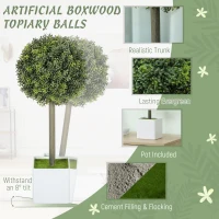 HOMCOM Lifelike Artificial Plants Set of 2, Fake Boxwood Topiary Balls with 114 PE Leaves for Home or Office Decor, Green(m-4)