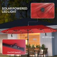 Outsunny 13ft Double-Sided Market Umbrella, Large Patio Umbrella with Solar Lights, Crank Handle for Garden, Pool, Yard, Wine Red(m-4)