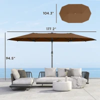 Outsunny Garden Parasol, Double-Sided Sun Umbrella with LED Solar Lights, Patio Parasol for Outdoor, Coffee(m-3)
