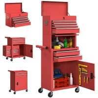 HOMCOM Large Tool Cabinet, 3-in-1 Rolling Tool Chest, Detachable Tool Storage Organizer with 6 Drawers and Pegboard, Red(m-11)