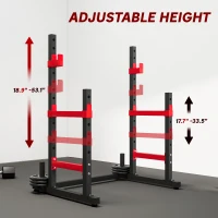 Soozier Adjustable Squat Rack, 660lbs Multi-Functional Bench Press Rack for Weight Lifting Home Gym Strength Training, Red(m-5)