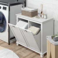 HOMCOM Dual Tilt out Laundry Hamper Cabinet, Bathroom Storage Cabinet with 2-Compartment Hamper, Modern Bathroom Floor Cabinet for Washroom, White(m-10)