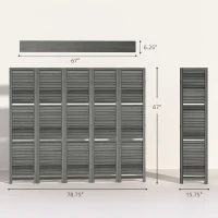 HOMCOM 5 Panel 67" Tall Wood Privacy Screen Room Divider with 3 Shelves and Folding Storage for Bedroom, Gray(m-3)