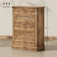 HOMCOM 31" Wide Farmhouse Chest of Drawers with 5 Drawers, Dresser for Bedroom with Wood Top for Living Room, Brown(m-3)