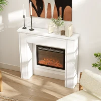 HOMCOM Modern Fireplace Mantel, Freestanding Fireplace Surround with Leg for Electric Fireplaces, 44.7" W x 40" H, White(m-9)
