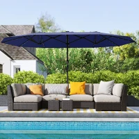 Outsunny Garden Parasol, Double-Sided Sun Umbrella with LED Solar Lights, Patio Parasol for Outdoor, Navy Blue(m-9)