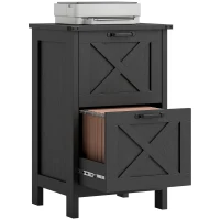 HOMCOM Vertical File Cabinet with 2 Drawers, Rustic Farmhouse Office Storage Cabinet for A4, Letter Size, Distressed Black(m-11)