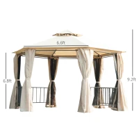 Outsunny 13' x 13' Patio Gazebo, Double Roof Hexagon Outdoor Gazebo Canopy Shelter with Netting & Curtains, Solid Steel Frame for Garden, Lawn, Backyard and Deck, Beige(m-3)