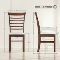 HOMCOM Wooden Dining Chairs Set of 4, Farmhouse Upholstered Kitchen Chairs with Rubber Wood Frame, Dark Brown and Beige(m-3)